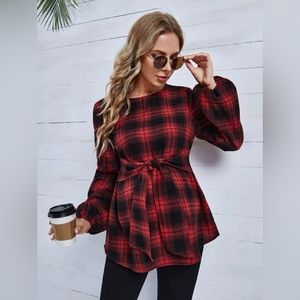 *NWOT* Maternity Tartan Print Top